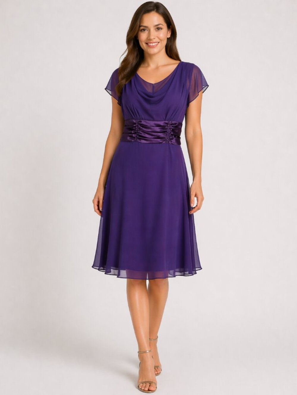 Connected Apparel - Ethereal Chiffon Dress w/ Satin Ruched Waist - Sz 10 - NWT